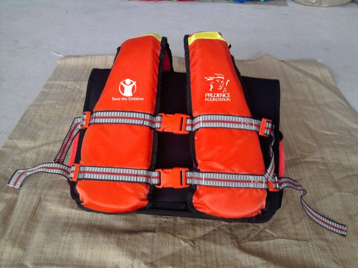 A Safe Schools backpack used as a life jacket